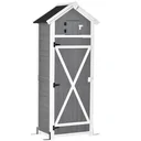 Gartenschrank Holz Gerätehaus mit Tür Dach Geräteschuppen mit Hacken Gartenlagerschrank faltbarer Tisch Outdoor Grau 78