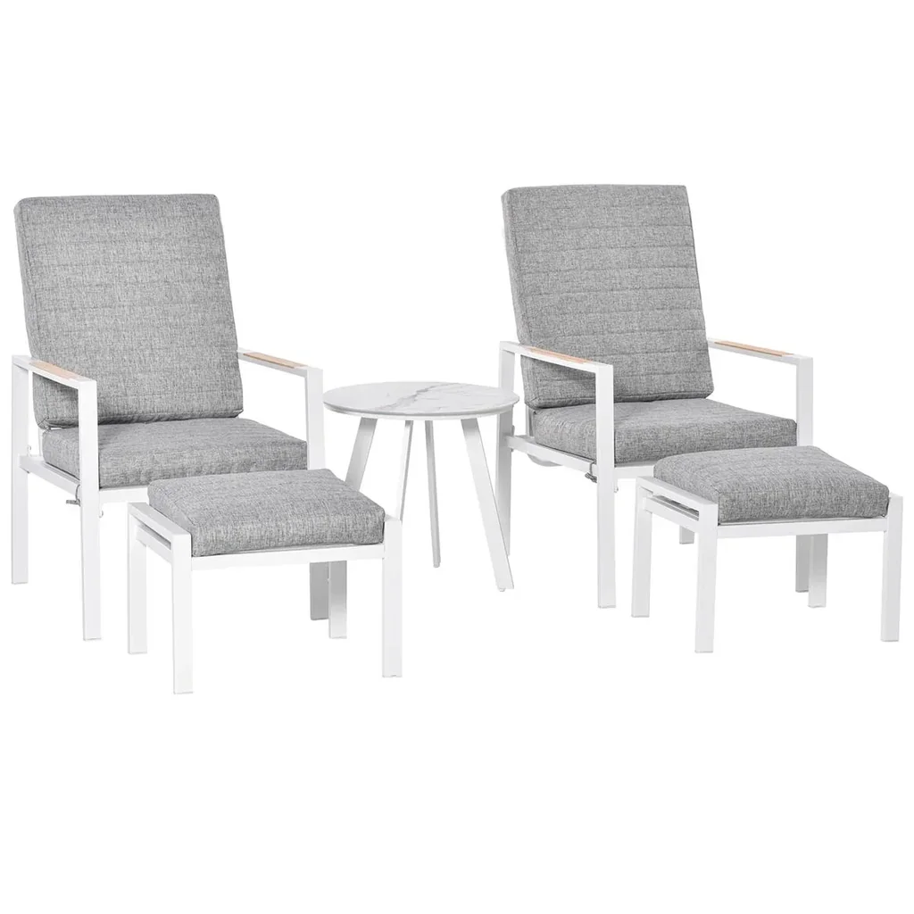 5-teiliges Gartenmöbel Set mit Rückenkissen Sitzkissen Balkonmöbel mit 3-stufig verstellbare Rücklehne Hartglas Aluminiu