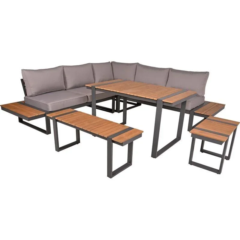 Lounge-Eckgruppe BELMIRA, 6-teilig, Alu, pulverbeschichtet / Polyester / Non-Wood