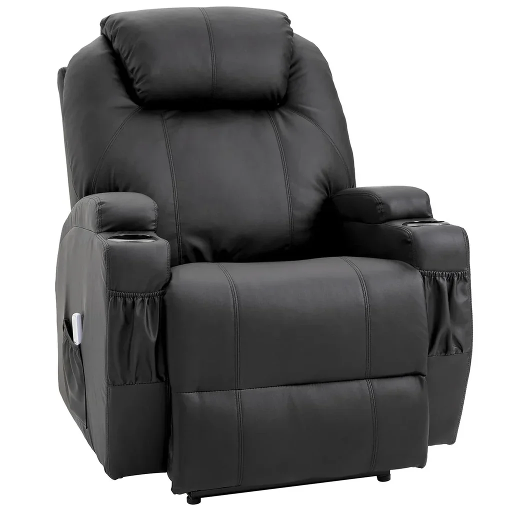 Massagesessel Relaxsessel Fernsehsessel Massagefunktion Liegefunktion Kunstleder Holz Metall Schaumstoff Schwarz