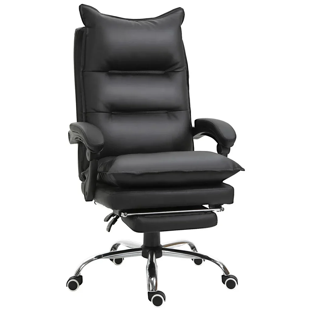 Bürostuhl mit Fußstütze höhenverstellbarer Schreibtischstuhl Drehstuhl Rückenlehne Kunstleder Schwarz 66 x 72 x 122-130