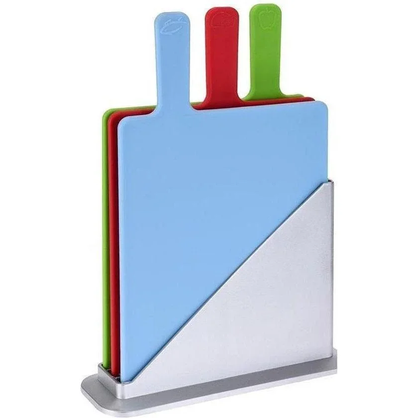 Excellent Houseware 4-teiliges Schneidebrett-Set mit Halter - Kunststoff - 24 x 30 x 0,5 cm - Spülmaschinenfest