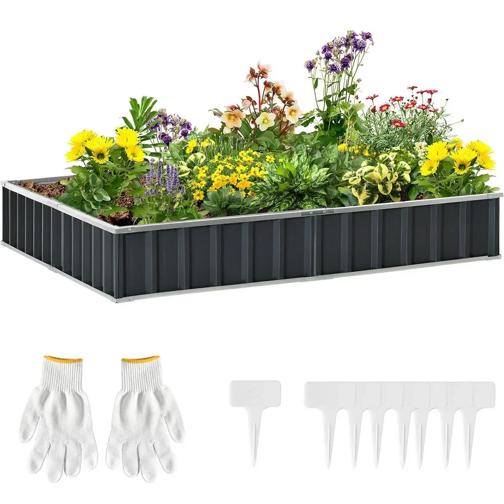 Hochbeet aus Stahl DIY Gartenbeet mit T-Form-Pflanzenschilder Handschuhe Pflanzenbeet Kräuterbeet Blumentreppe für Balko
