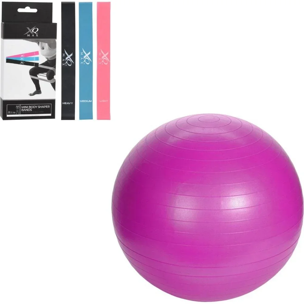 3er Set Widerstandsbänder - Latex + Yogaball - Inklusive Pumpe - 65 cm - Pink