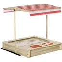 Sandkasten Holz Bodenloses Design mit absenkbarem und schwenkbarem Dach für 3-8 Jahre Kinder Natur 118 x 118 x 118 cm