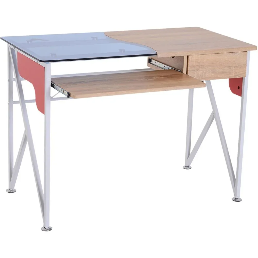 Computertisch Schreibtisch mit Tastaturauszug Schublade Arbeitstisch Metall + Hartglas 105 x 55 x 75 cm