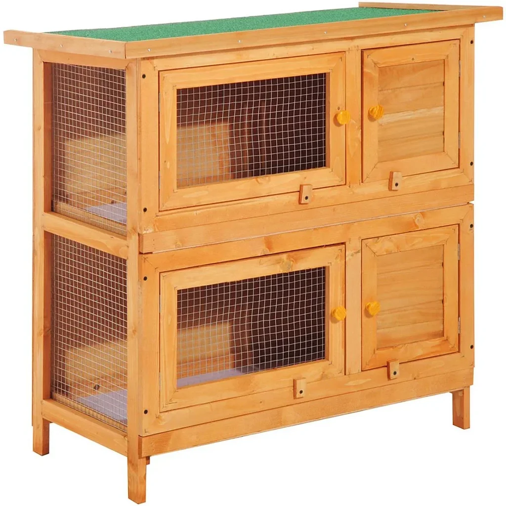 Zwergkaninchenstall doppelstöckig Kaninchenkäfig Kleintierstall Tierstall Outdoor Holz Gelb 90 x 45 x 90 cm