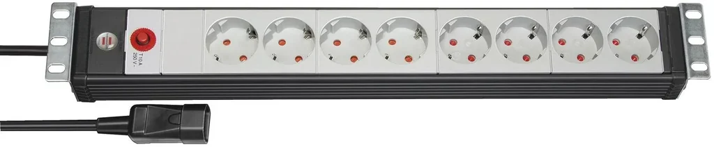 Steckdosenleiste Premium-Line 8-fach, 19" Format ideal für Serverschränke, mit Kaltgerätstecker, schwarz/grau
