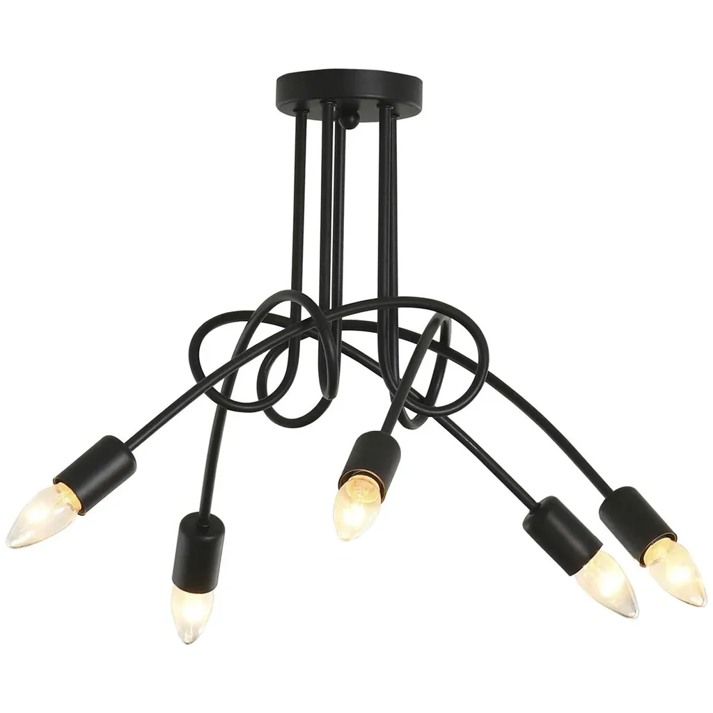 Kronleuchter Hängelampe 5-flammig E27 Sockel Pendelleuchte Industrial Retro Metall mit 5 Armen Stahl Schwarz Ø57 x 37 cm