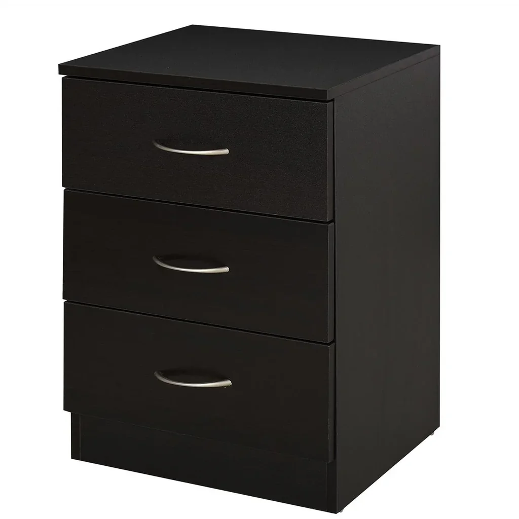 Nachttisch schwarz mit 3 Schubladen E1-Spanplatte
