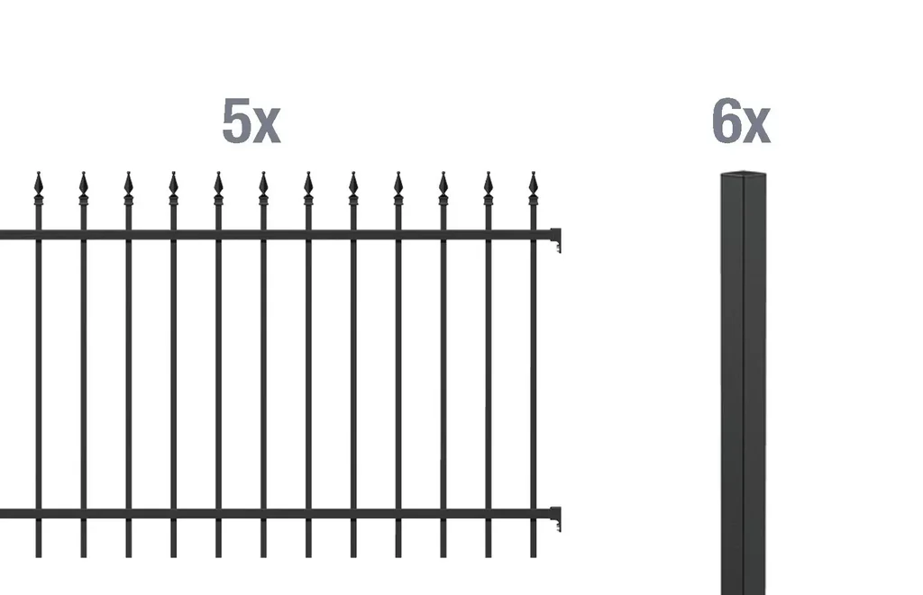 Zaunkomplettset Chaussee, zum Einbetonieren, matt-schwarz, Höhe 120 cm, Länge 10 m