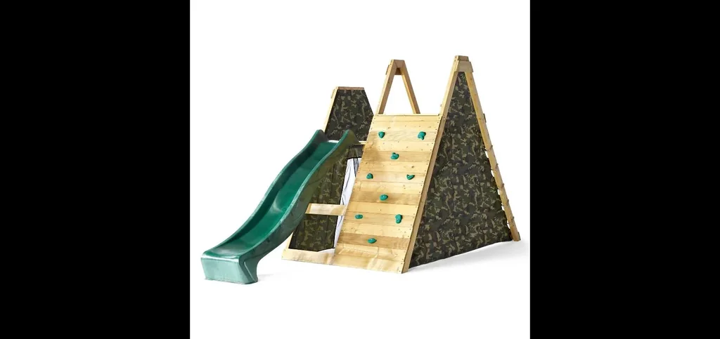 Holz Kletterpyramide, Outdoor-Kletterpyramide für Kinder aus Holz, Kletterwand, Kletternetz, Rutsche, natur