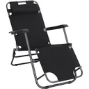 Sonnenliege mit Kissen, Klappbare Strandliege, 2-Stufige Gartenliege , 2-in-1 Relaxliege, Metall + Oxfordstoff, Schwarz