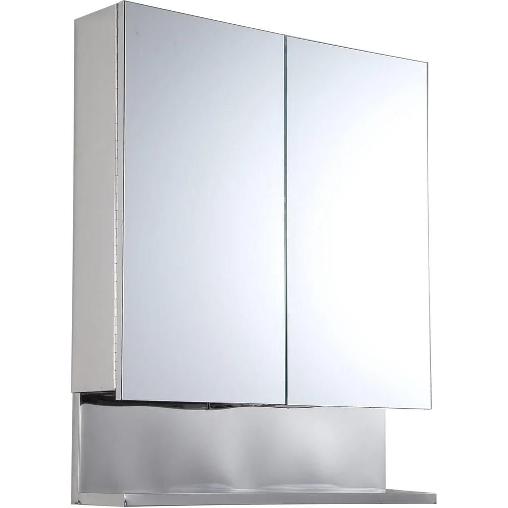 Spiegelschrank Glasschrank mit Haken Badezimmerschrank Wandmontage Edelstahl Silber B60 x H70 x T13 cm