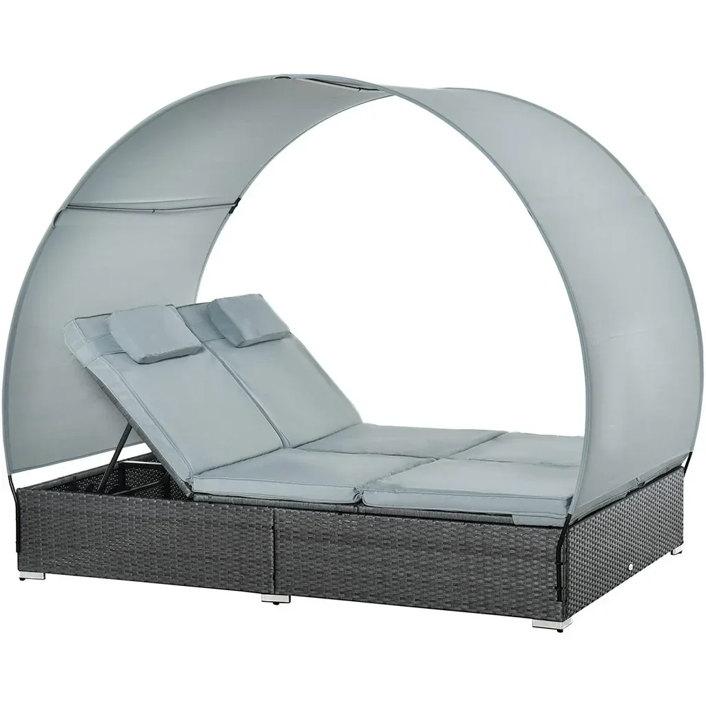 2 Personen Gartenliege mit Sonnendach grau