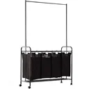 Wäschekorb Wäschewagen 4 Sortiere Fächer Rollen Schwarz