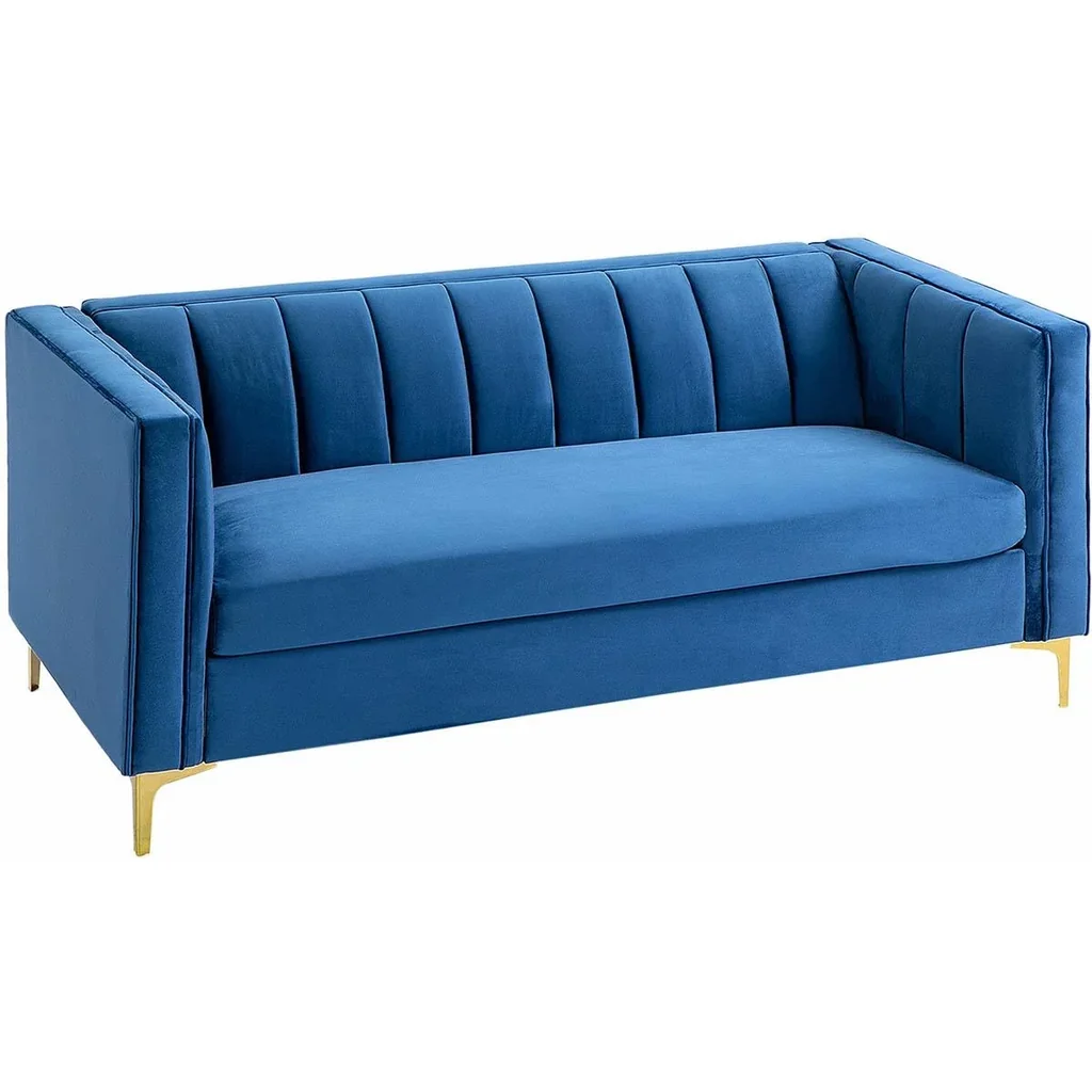 3-Sitzer Sofa Polstersofa Stoffsofa Sitzmöbel Couch Wohnzimmersofa mit Armlehne golden Stahlbeinen Samt-Touch Blau 181 x