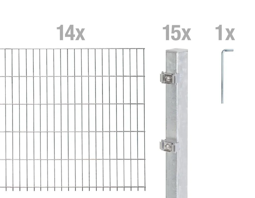 Doppelstabmattenzaun Komplettset, feuerverzinkt, Höhe 140 cm, Länge 28 m