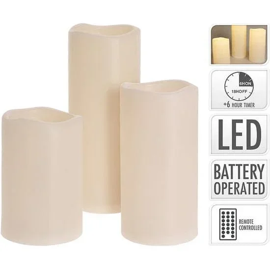3er Set Led-Kerzen für den Außenbereich inkl. Fernbedienung und Timer