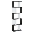 Bücherregal S-förmig Ausstellungsregal Standregal 5-stöckiger moderner Raumteiler Spanplatte Schwarz 60 x 24 x 184,5 cm
