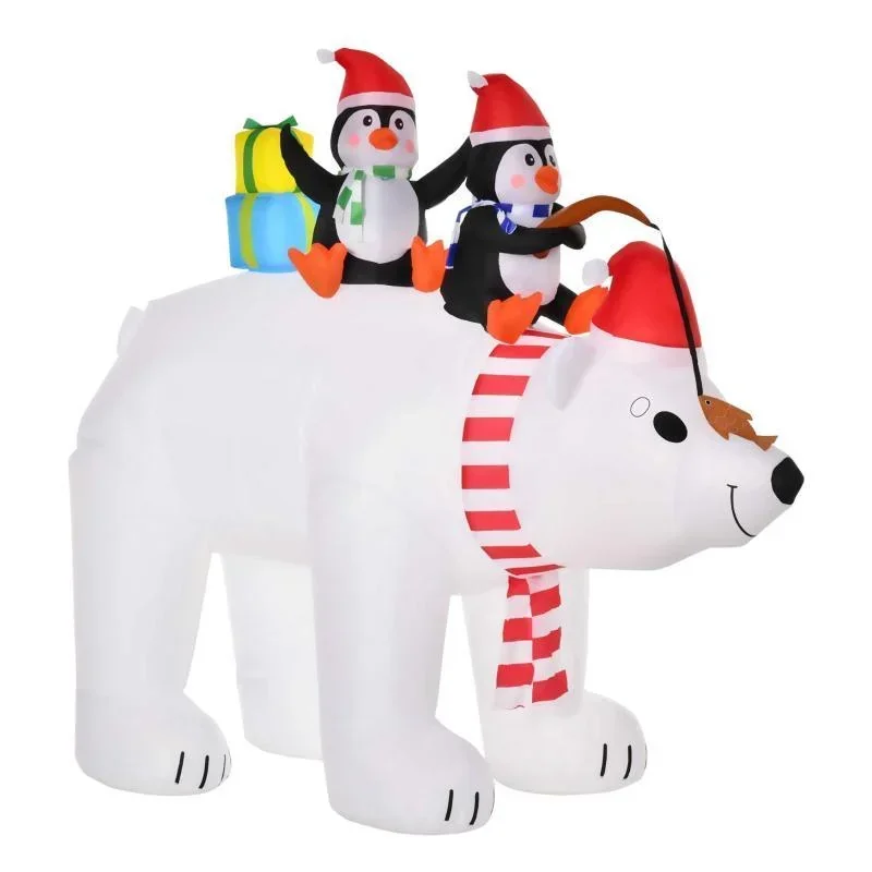 Aufblasbare Pinguine auf Eisbär 2,1 m Weihnachtsdekoration