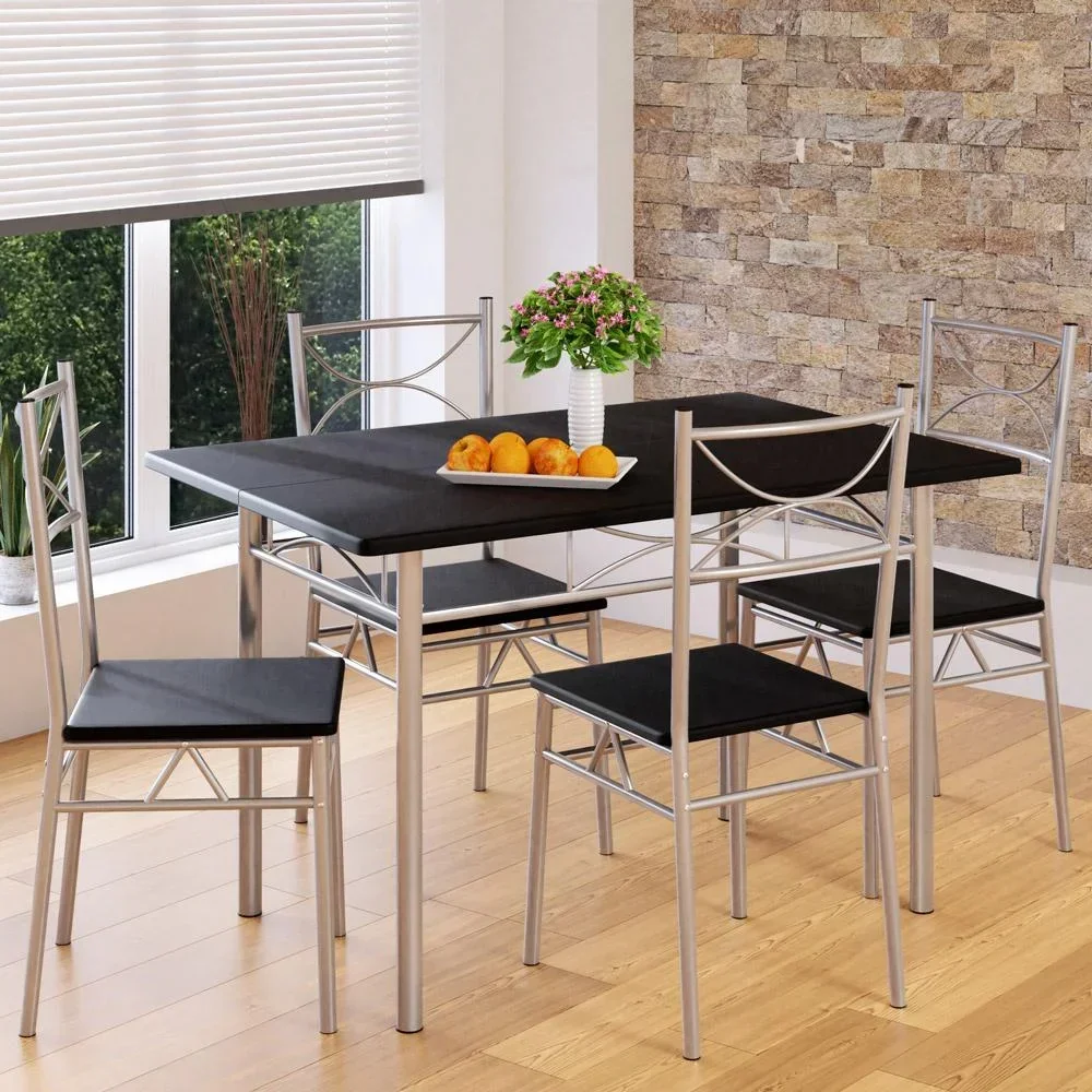 5-tlg. Möbelset - Esstisch + 4 Stühle - schwarz - 110 x 70 x 76 cm