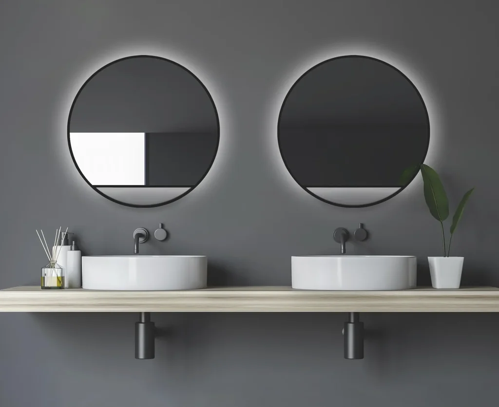 Dekorativer Wandspiegel "Black Hole" - Light indirekter LED Beleuchtung Ø 60 cm