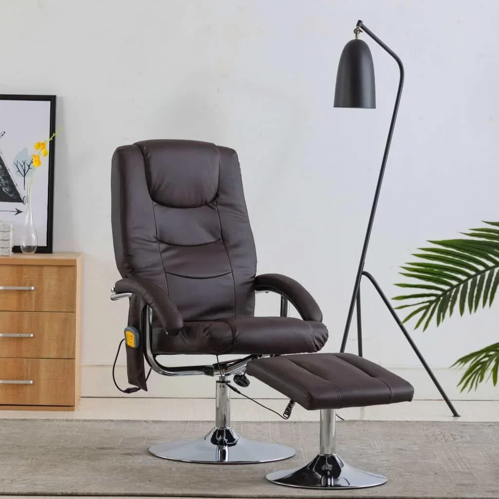 Massagesitz verstellbar mit Fußhocker Kunstleder braun