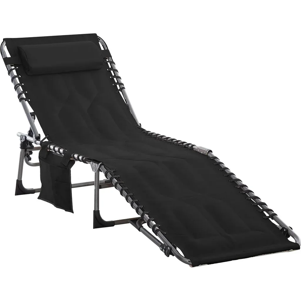 Sonnenliege klappbar - mit Kissen - verstellbar - Schwarz - 188 x 57 x 30 cm