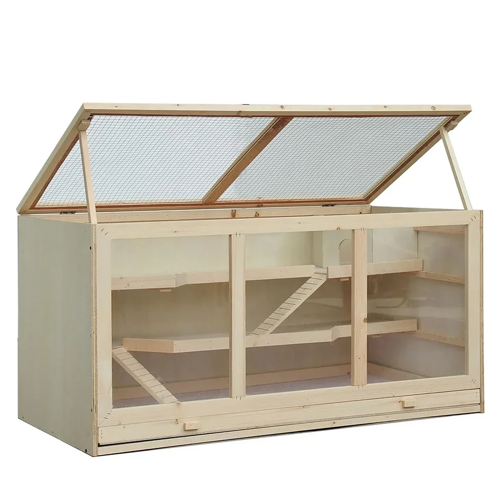 Hamsterkäfig Nagerkäfig Mäusekäfig Mit Treppen Nagervilla Dreistöckig Massivholz PVC Natur 115 x 57 x 55 cm