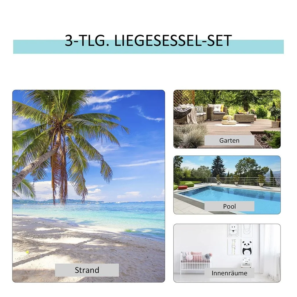 3-tlg. Gartenliege mit Tisch Gartengarnitur Gartensitzgruppe Gartentischset Metall Mesh Schwarz 2 x Sessel 1 x Tisch