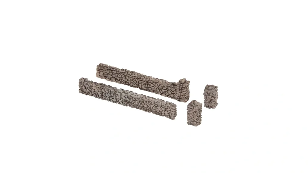 Feldsteinmauer, Mauerplatten, 12 Teile, Gesamtlänge 70 cm, Mauerhöhe 1,3 cm, Pfeilerhöhe 2,0 cm, Spur H0