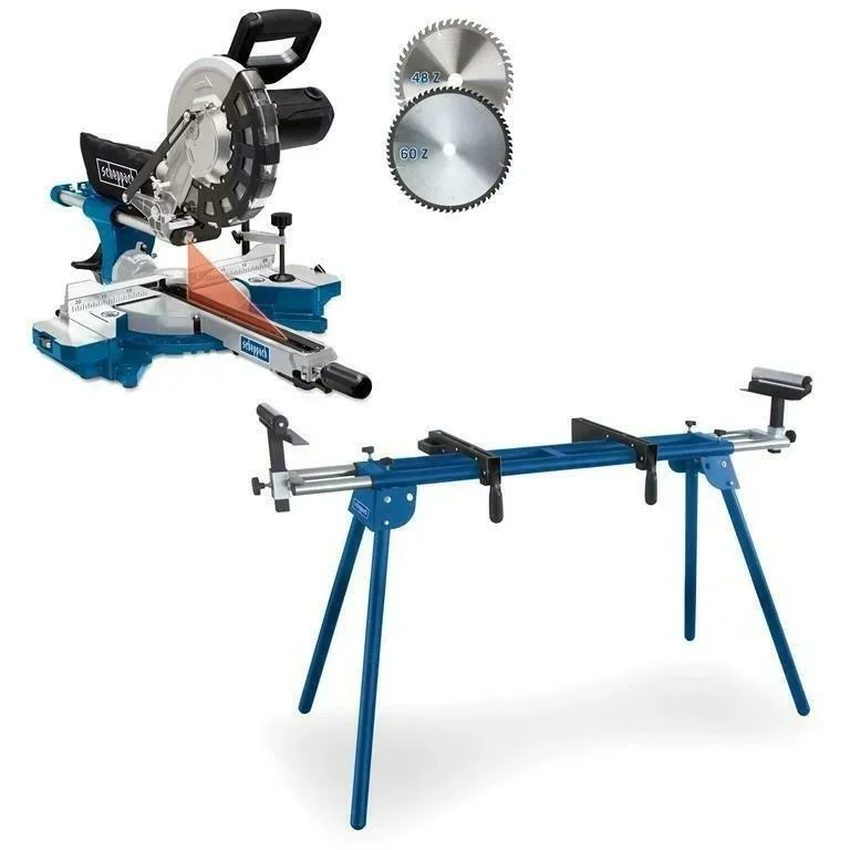 Sonderpreis! Kombi-Säge HM254 - 2000W | 255mm | Laser, LED und Drehtisch | 2 Sägeblätter + UMF2000 Ständer