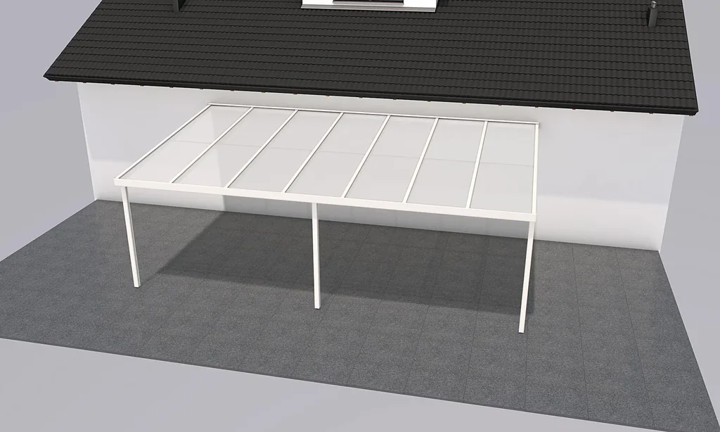 Terrassendach Premium, weiß, 7120 x 4060 mm - Polycarbonat Stegplatten 16 mm, opal