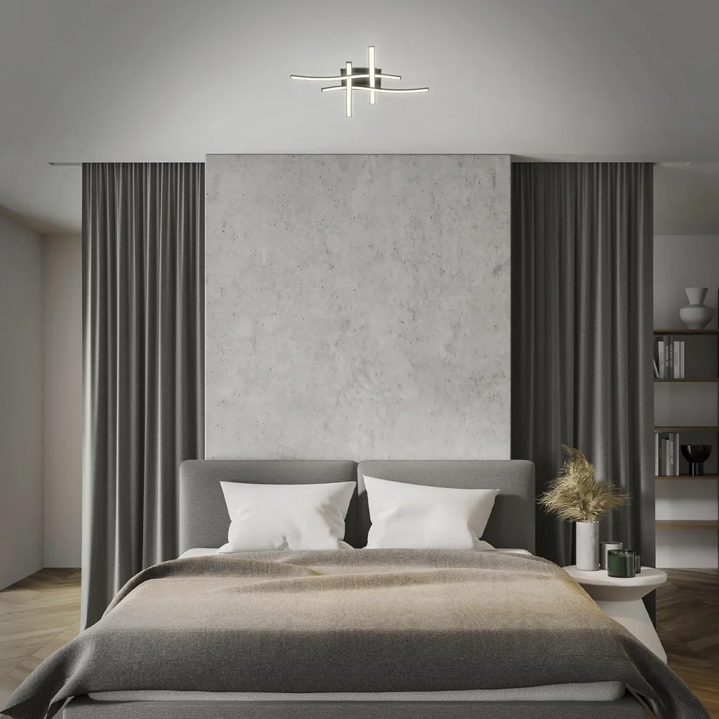 LED Wand- und Deckenleuchte, 4 LED Stäbe geschwungen, schwarz, 16 Watt, 1400 lm, 3.000 K