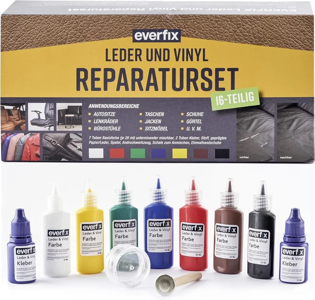Leder & Vinyl Reparaturset (16-teilig) zur Reparatur von Leder und Kunstleder