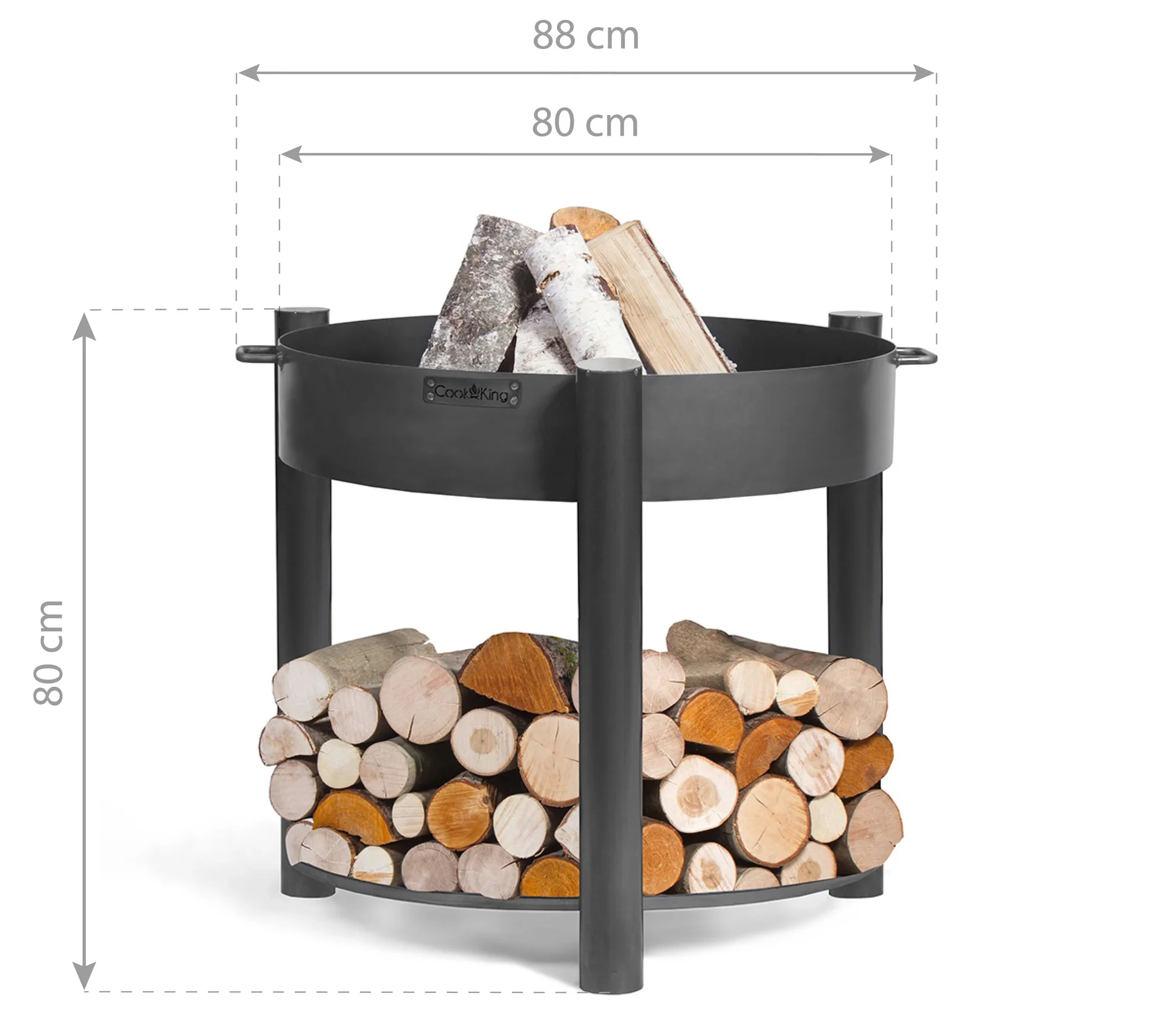 Feuerschale Montana 80 hoch, inklusive Holzlager