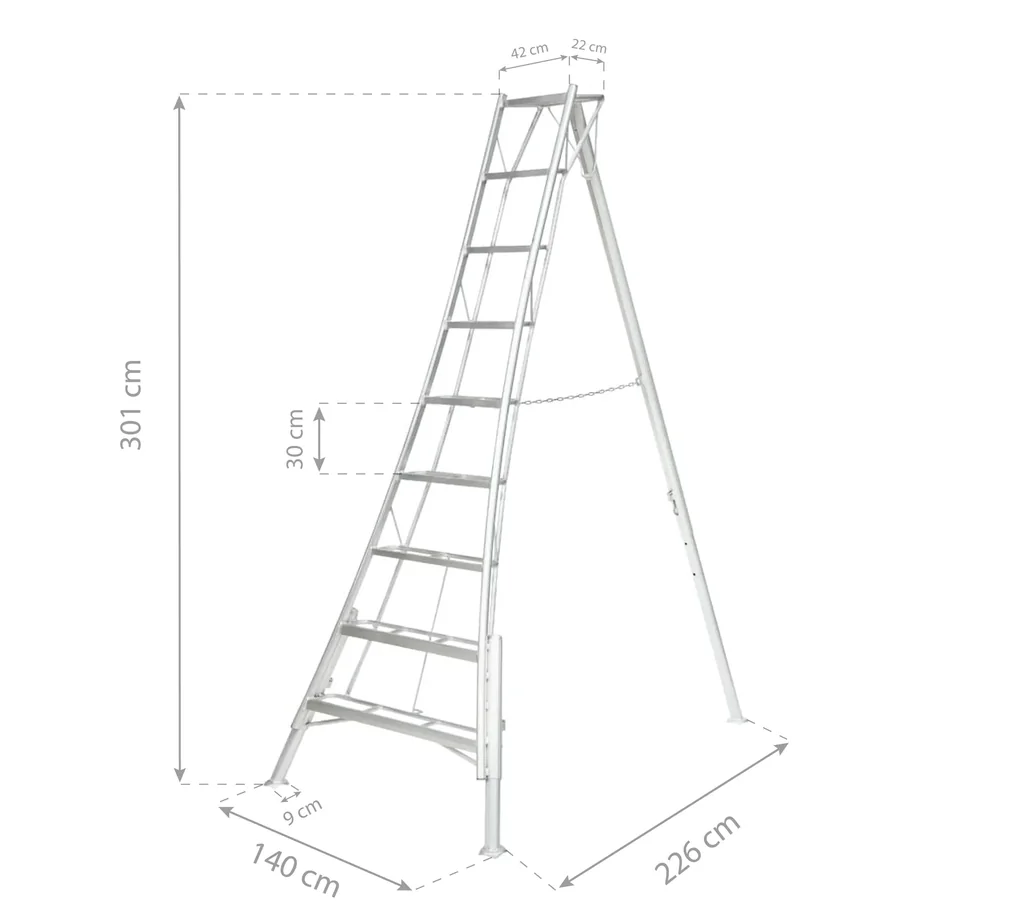 3-Holm-Gartenleiter, 270 cm, höhenverstellbar