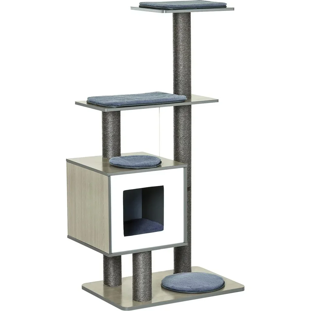 Katzenkratzbaum Katzenbaum Katzenspielzeug Kletterbaum Sisal Polster Liegefläche mit Ball Grau 71,5 x 49,5 x 120 cm