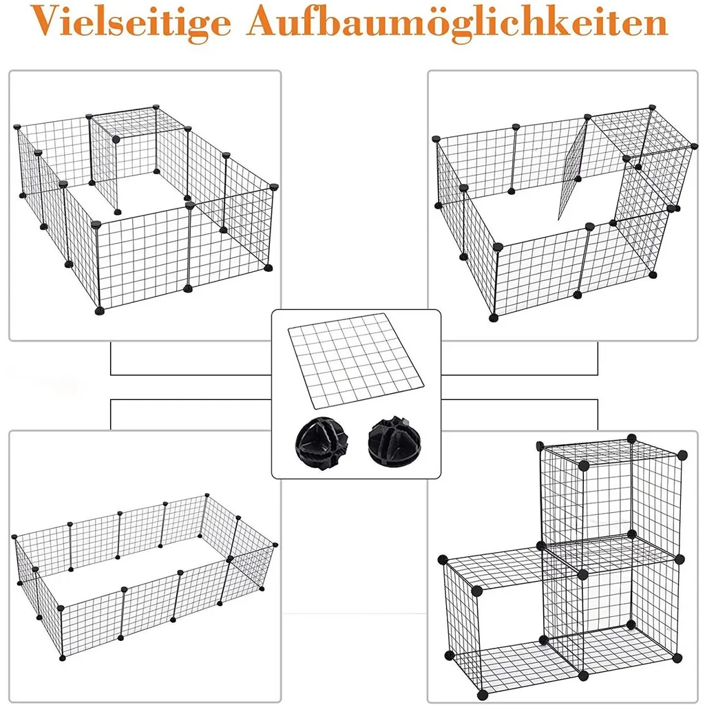 Laufstall Laufgehege Kleintierkäfig Metallgitter Freigehege flexibel umformbar Schwarz 106 x 73 x 36 cm