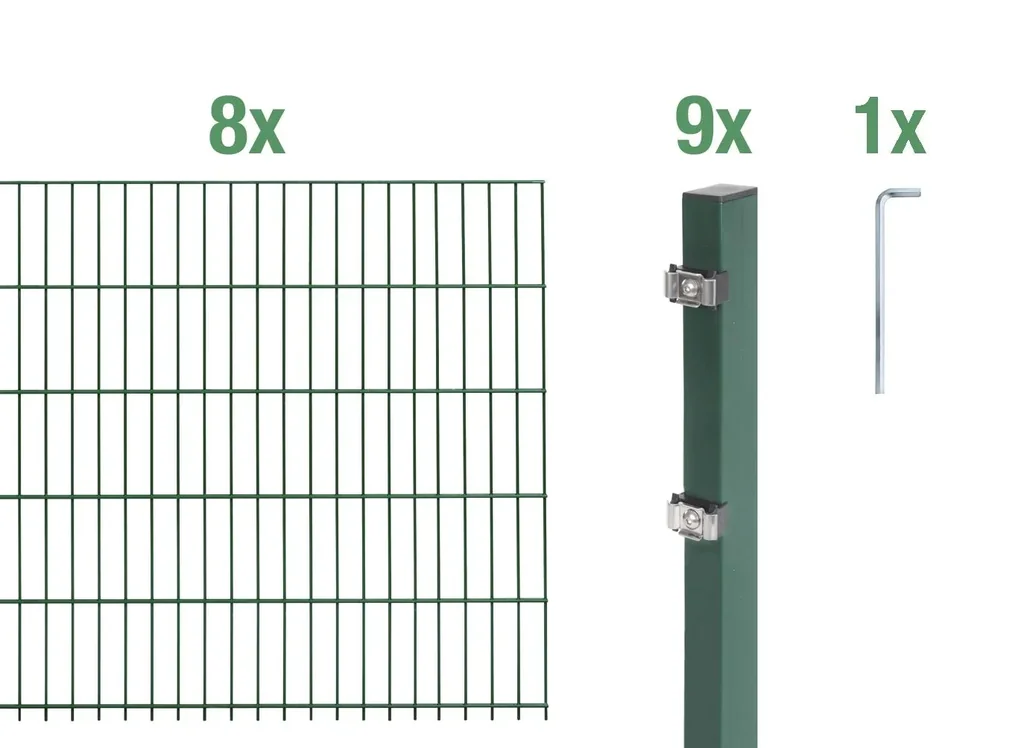 Doppelstabmattenzaun Komplettset, grün, Höhe 120 cm, Länge 16 m