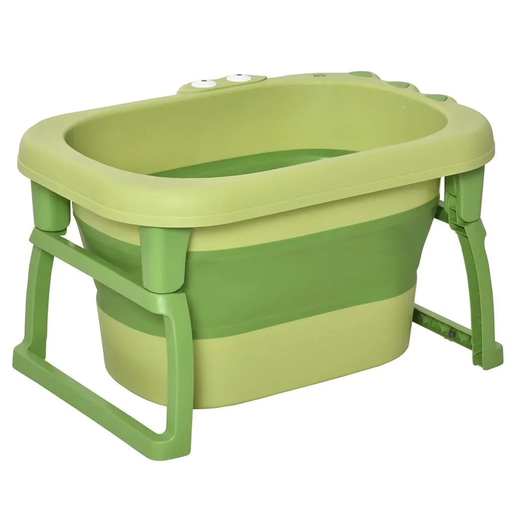 faltbare Babywanne Babybadewanne 2 in 1 Design mit rutschfesten Fußpolster Stützstangen Hocker faltbare Babywanne Badewa