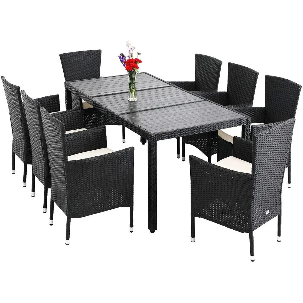 Gartenset Riga Polyrotan 17-teilig stapelbar schwarz