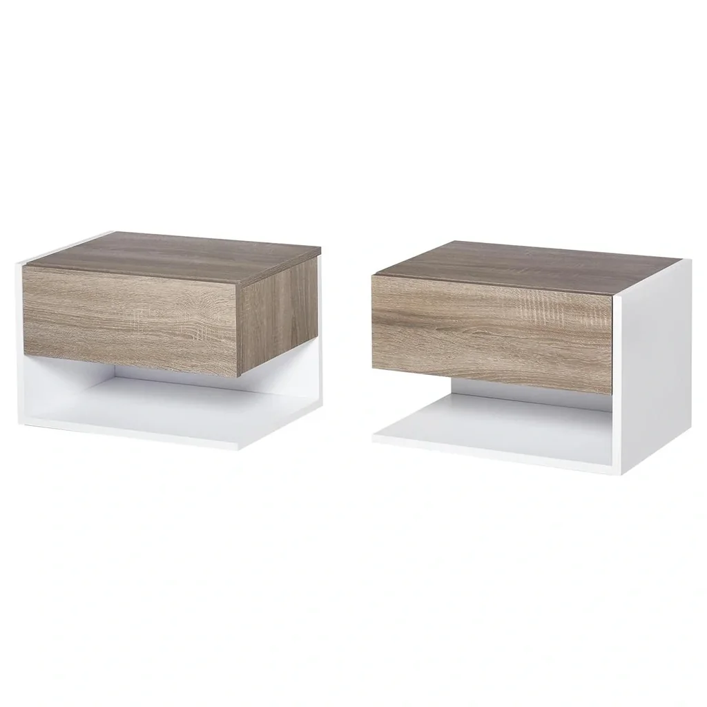 2 tlg. Wandnachttische Nachttisch Wandschrank mit Schublade, Schlafzimmer Nachtkommode, Beistelltisch, Spanplatte, Eiche