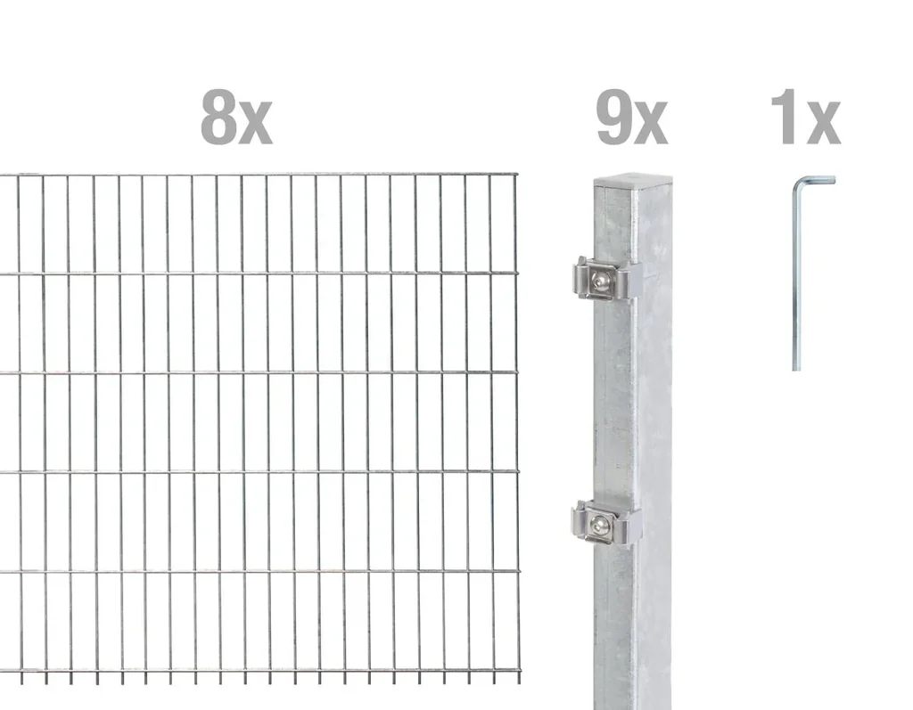 Doppelstabmattenzaun Komplettset, feuerverzinkt, Höhe 80 cm, Länge 16 m