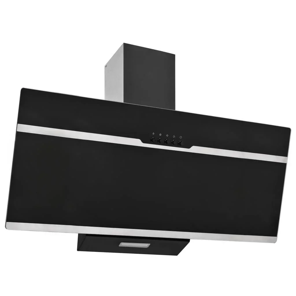 Wandhaube 90 cm aus Edelstahl und gehärtetem Glas schwarz