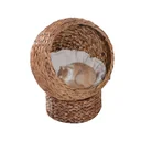 Rattan Katzenkorb Katzenhöhle Katzenhütte Katzenbett mit Kissen Haustierbett Wasserhyazinthe Hellbraun 50 x 42 x 60 cm