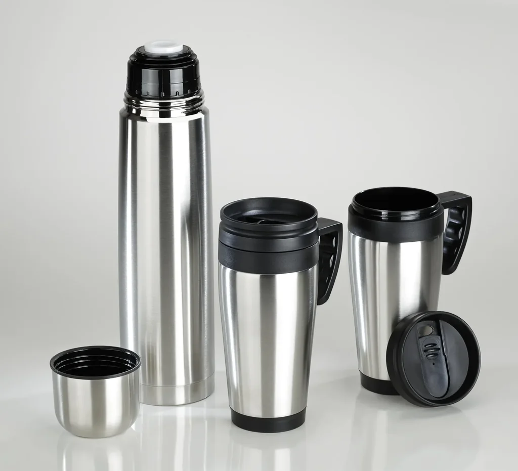 Travelling-Set 3-teilig, 1 Liter Isolierflasche + 2 x 400 ml Isolierbecher, Edelstahl matt, doppelwandig