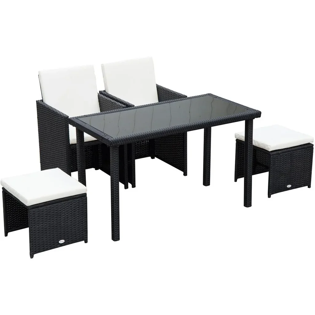 Polyrattan Sitzgruppe als 11-teiliges Set schwarz/cremeweiß