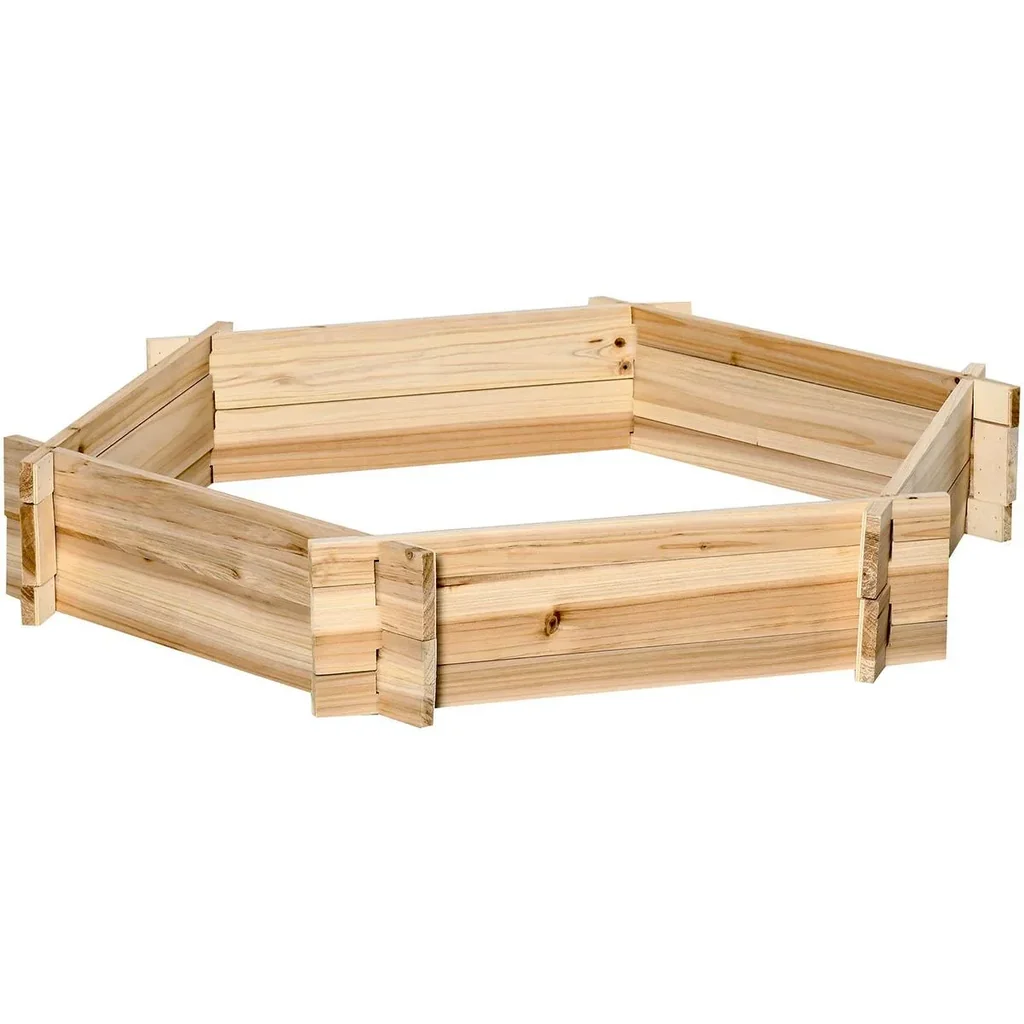 Hochbeet sechseckig DIY Pflanzkübel Pflanzkasten aus Holz für Garten Balkon Natur 100 x 92 x 16 cm